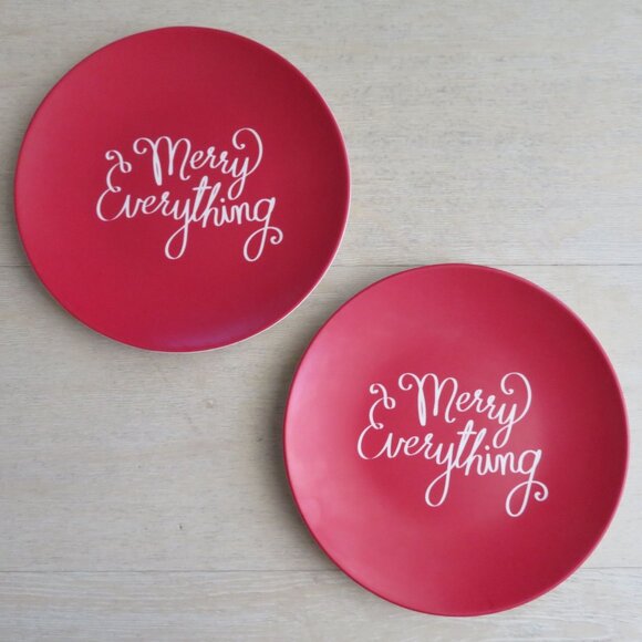 Threshold Red "Merry Everything" Melamine Salad Plates Set Of 2 Dishwasher Safe - Picture 1 of 7